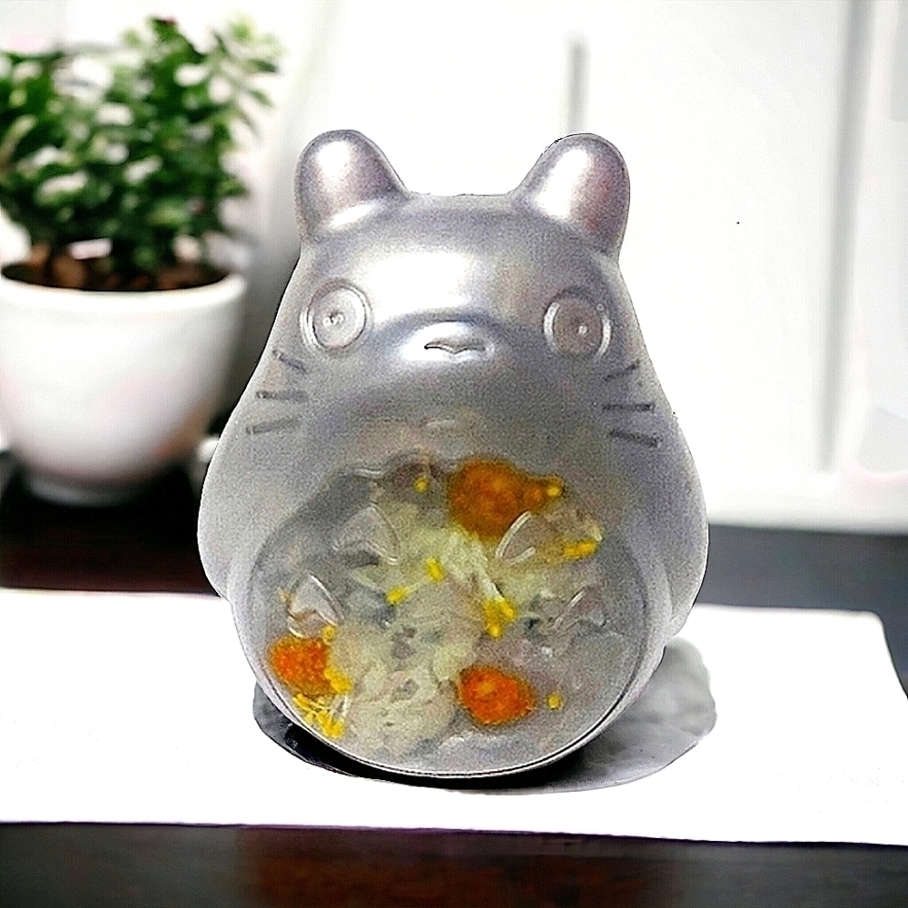 Handcrafted Grey With Floral Belly Resin Totoro Inspired Figurine